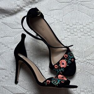 ALDO Black Heels with Floral Embroidery